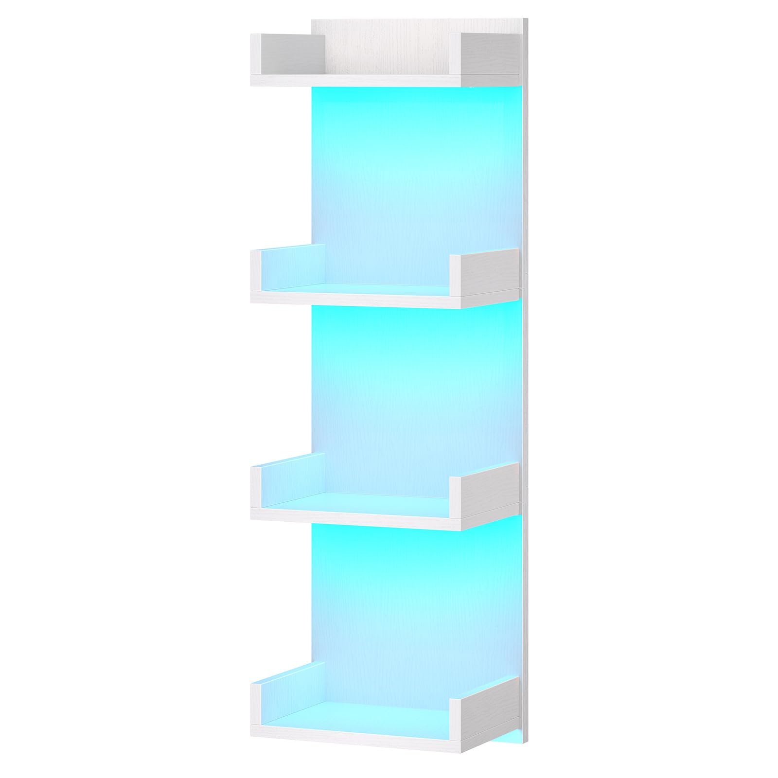 HOOBRO Floating Wall Shelves with LED Lights, Floating Shelf Wall Mounted for Storage, Vertical Display Stand, Modern Column Rack, for Bedroom, Livingroom, 4-Tier, 35.8 Inches, White, WT41DBJ01