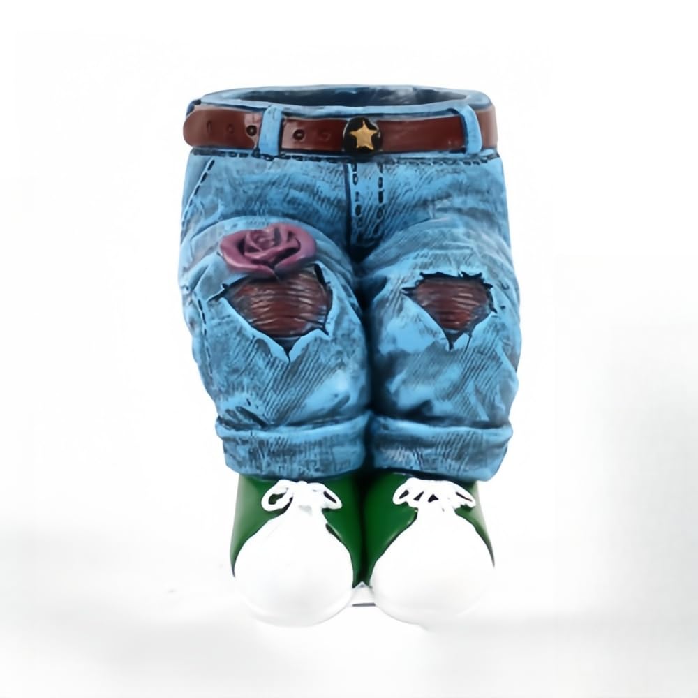 Creative Denim Pants Outdoor Flower Pots, Small Cute Resin Planters Indoor Plant Pot Decorative Garden Yard Table Ornaments Jeans Denim Pants Shape Figurines Statues for Home Living Room Outdoor