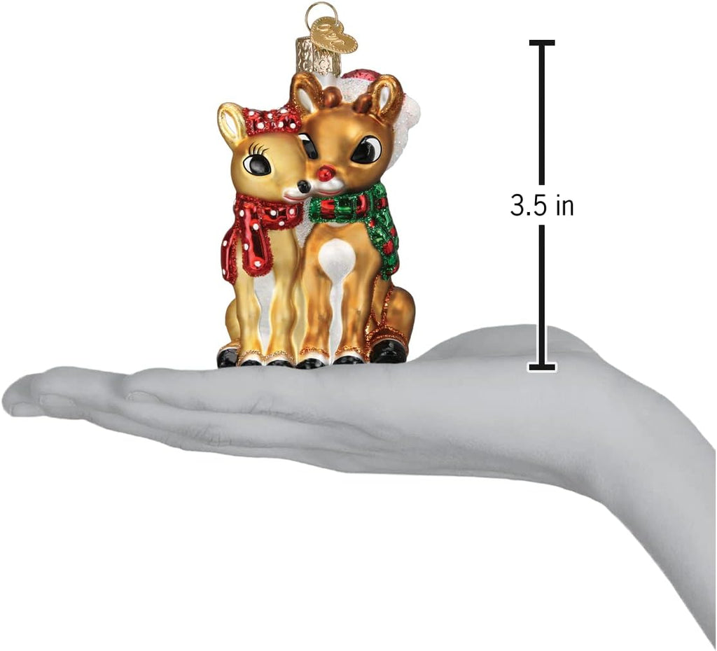 Old World Christmas Rudolph and Clarice Glass Blown Ornament for Christmas Tree, Handcrafted Holiday Decoration, Rudolph Collection