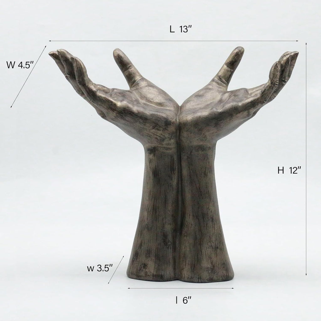 Lukitas Offering Hands Sculpture, Uplifted Hands Statue, Creative Jewelry Holder Stand for Rings Bracelets Necklaces, Unique Artistic Ornament, Resin L13''