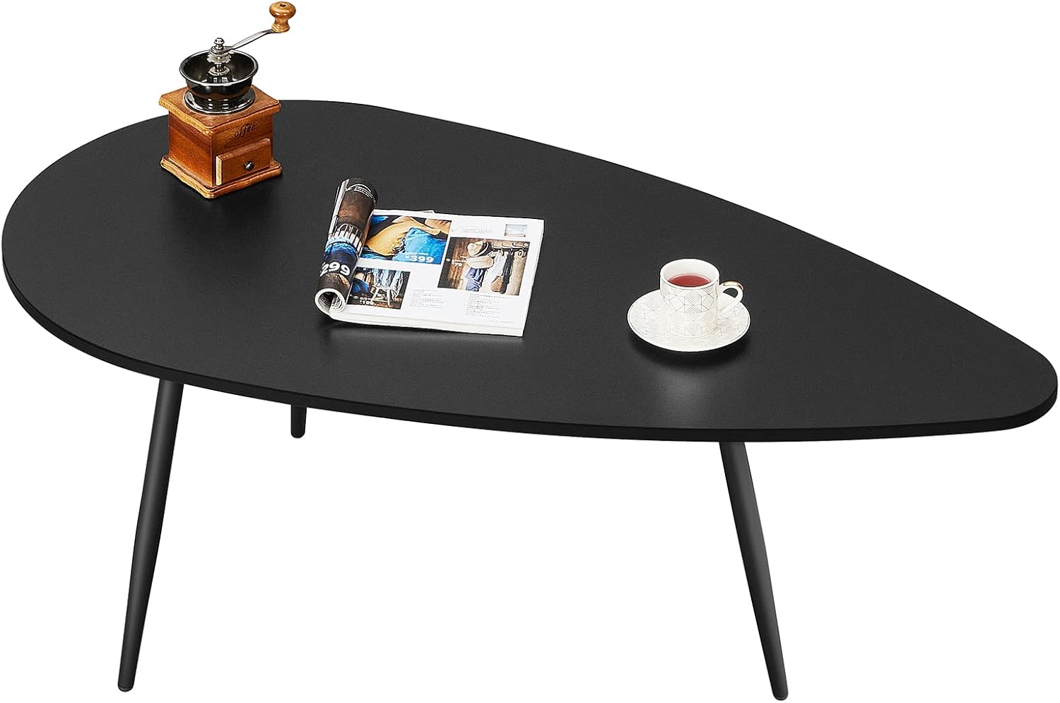 SAYGOER Black Small Coffee Table Modern Oval Coffee Tables Retro Center Table for Small Space Mid Century Coffee Table Rustic Accent Table for Living Room Home Office, Easy Assembly