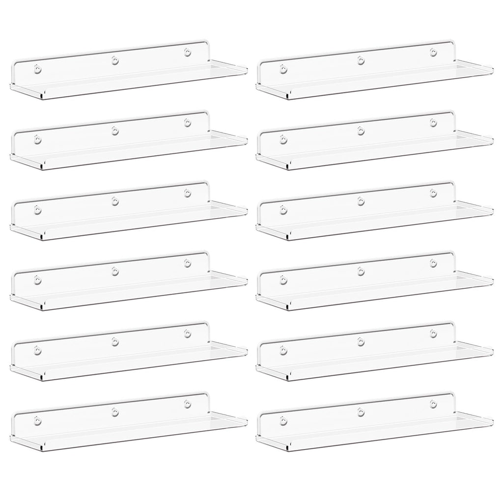 Lifewit Floating Shelves for Bathroom, Acrylic Display Shelf Wall Mounted for Makeup, Skincare, Nail Polish, Book, 14" Perfume Organizer for Bedroom, Living Room, Nursery, Home Decor, Clear, 4 Pack