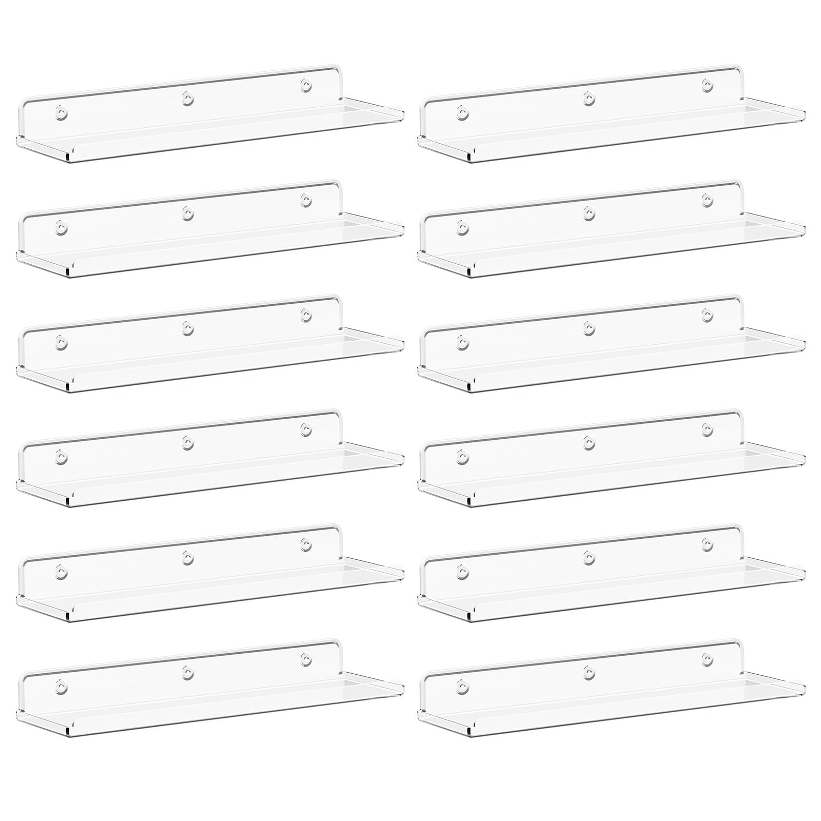Lifewit Floating Shelves for Bathroom, Acrylic Display Shelf Wall Mounted for Makeup, Skincare, Nail Polish, Book, 14" Perfume Organizer for Bedroom, Living Room, Nursery, Home Decor, Clear, 4 Pack