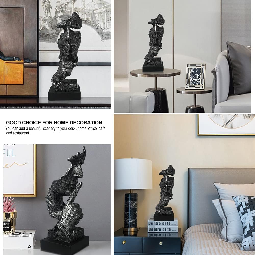 fazhongfa Thinker Statue - Silence is Gold Modern Decor Creative Abstract Art Figurine Resin Sculptures Decoration Room Home Study Office Figurines for Desktop Shelf Table Ornament (Silver)