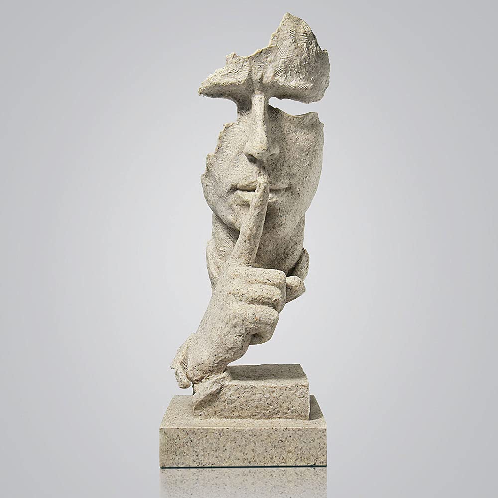 fazhongfa Thinker Statue - Silence is Gold Modern Decor Creative Abstract Art Figurine Resin Sculptures Decoration Room Home Study Office Figurines for Desktop Shelf Table Ornament (Silver)