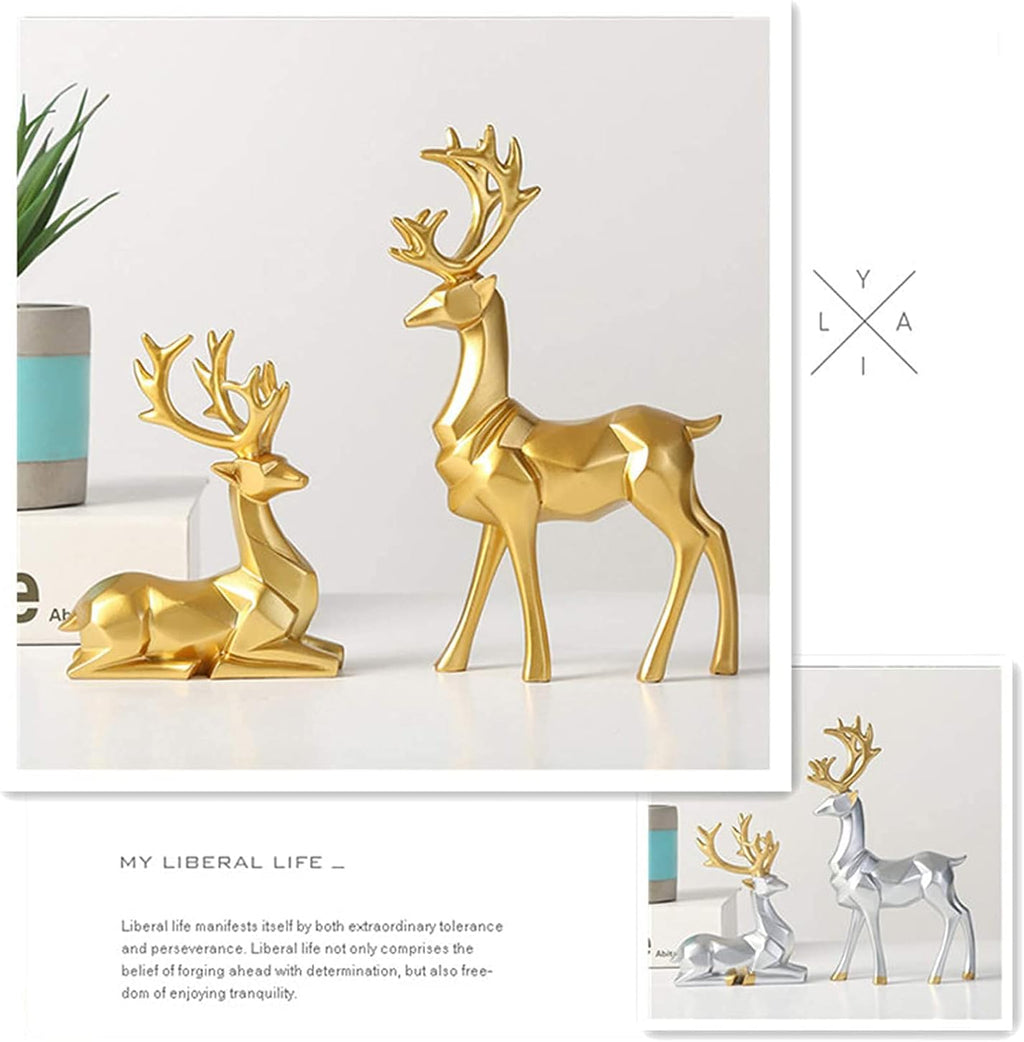 Nordic Origami Elk Resin Deer Statues Pair White Creative Reindeer Figurines Ornaments for Living Room TV Wine Cabinet Home Decor Gifts