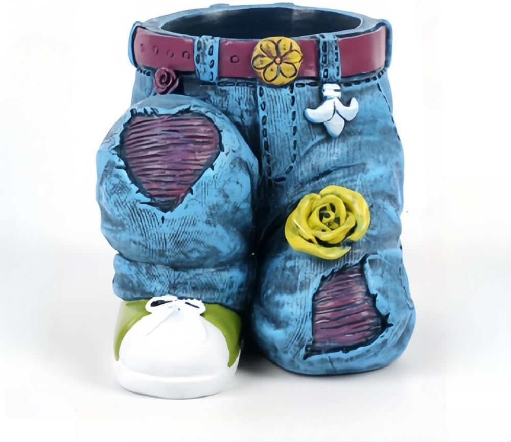 Creative Denim Pants Outdoor Flower Pots, Small Cute Resin Planters Indoor Plant Pot Decorative Garden Yard Table Ornaments Jeans Denim Pants Shape Figurines Statues for Home Living Room Outdoor
