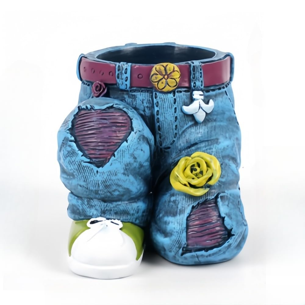 Creative Denim Pants Outdoor Flower Pots, Small Cute Resin Planters Indoor Plant Pot Decorative Garden Yard Table Ornaments Jeans Denim Pants Shape Figurines Statues for Home Living Room Outdoor