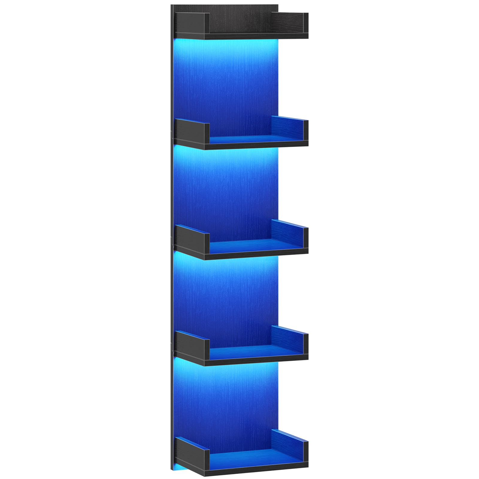 HOOBRO Floating Wall Shelves with LED Lights, Floating Shelf Wall Mounted for Storage, Vertical Display Stand, Modern Column Rack, for Bedroom, Livingroom, 4-Tier, 35.8 Inches, Black, BK41DBJ01