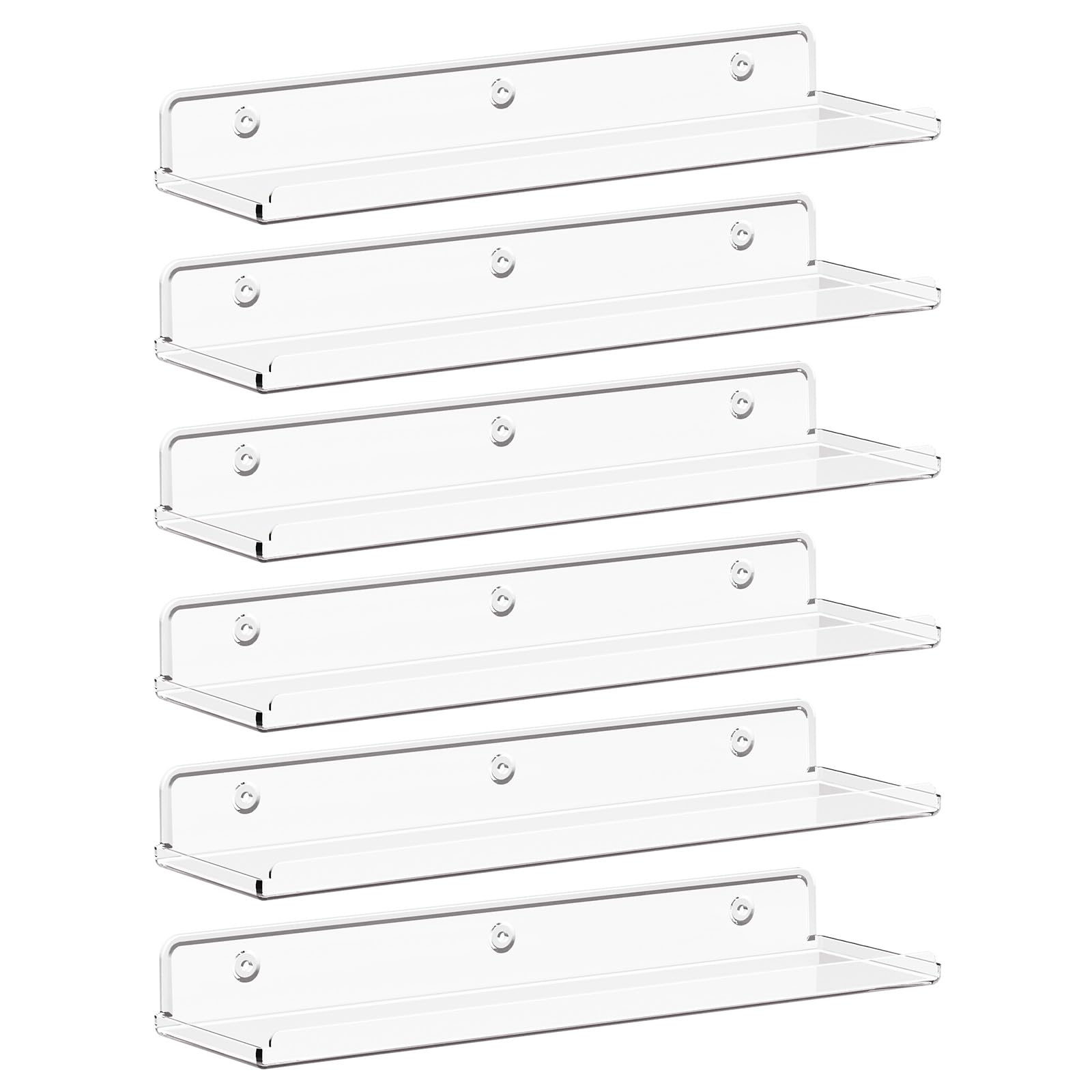 Lifewit Floating Shelves for Bathroom, Acrylic Display Shelf Wall Mounted for Makeup, Skincare, Nail Polish, Book, 14" Perfume Organizer for Bedroom, Living Room, Nursery, Home Decor, Clear, 4 Pack