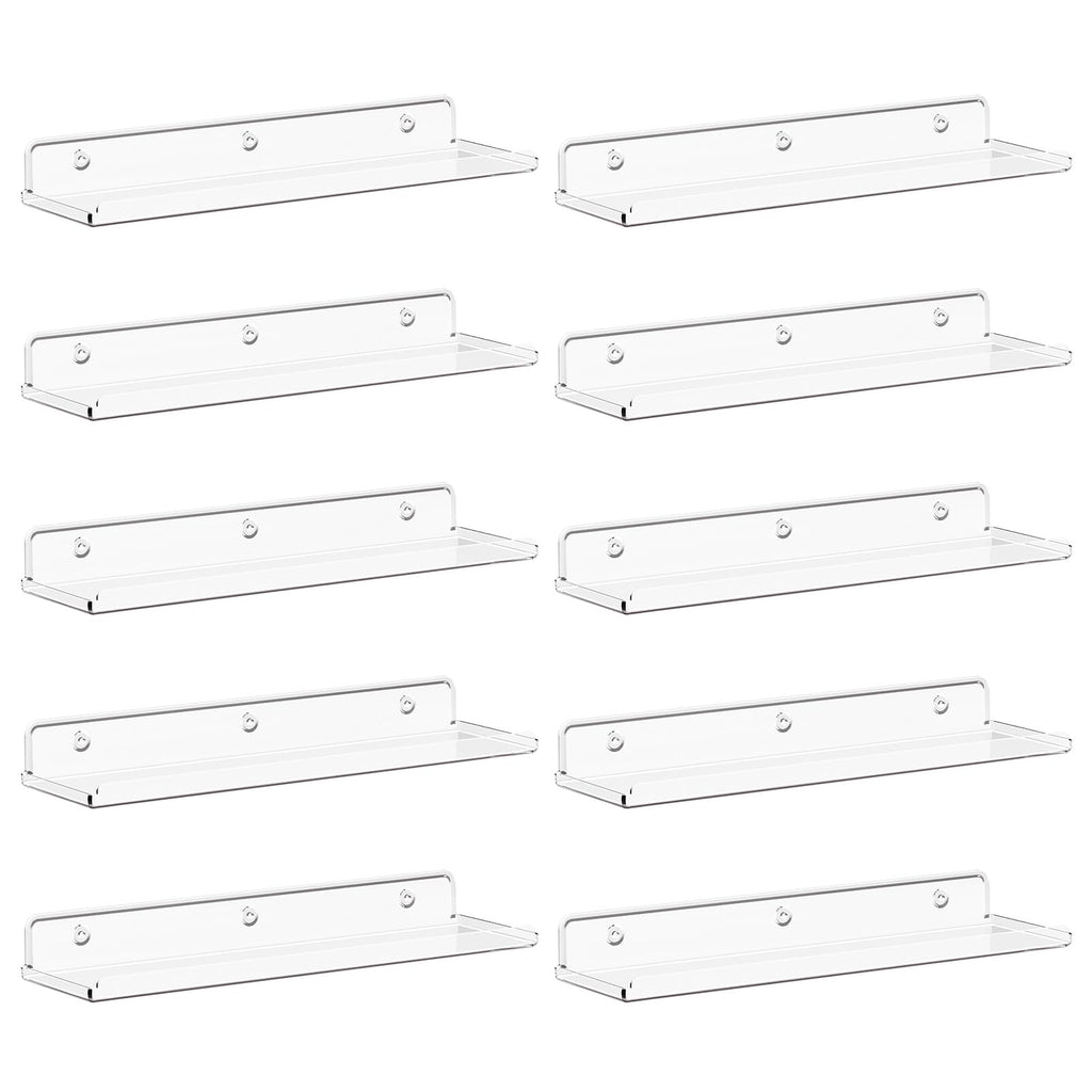 Lifewit Floating Shelves for Bathroom, Acrylic Display Shelf Wall Mounted for Makeup, Skincare, Nail Polish, Book, 14" Perfume Organizer for Bedroom, Living Room, Nursery, Home Decor, Clear, 4 Pack