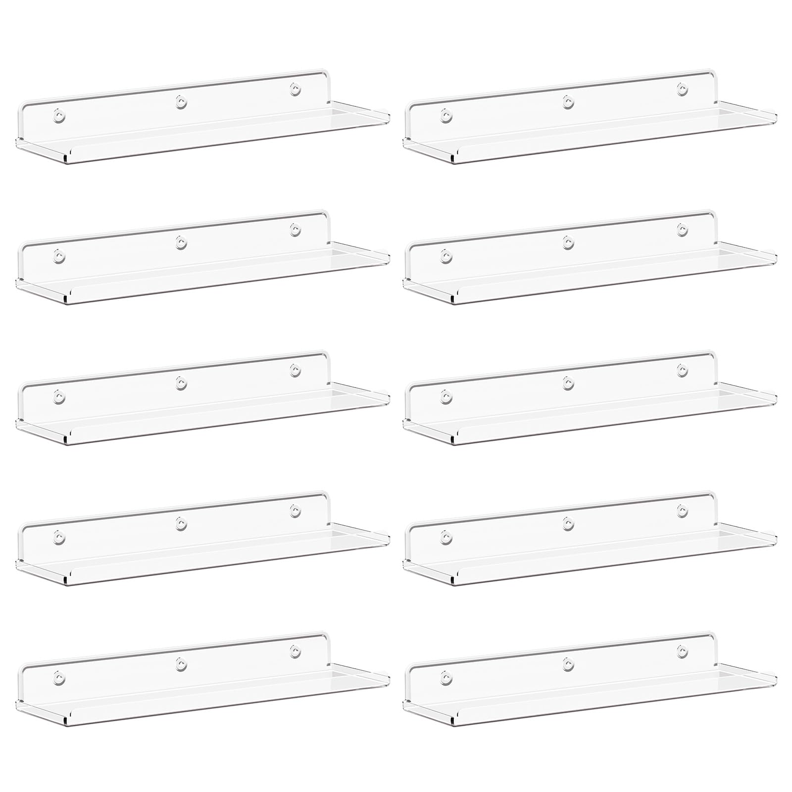 Lifewit Floating Shelves for Bathroom, Acrylic Display Shelf Wall Mounted for Makeup, Skincare, Nail Polish, Book, 14" Perfume Organizer for Bedroom, Living Room, Nursery, Home Decor, Clear, 4 Pack