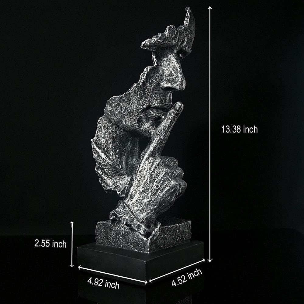 fazhongfa Thinker Statue - Silence is Gold Modern Decor Creative Abstract Art Figurine Resin Sculptures Decoration Room Home Study Office Figurines for Desktop Shelf Table Ornament (Silver)