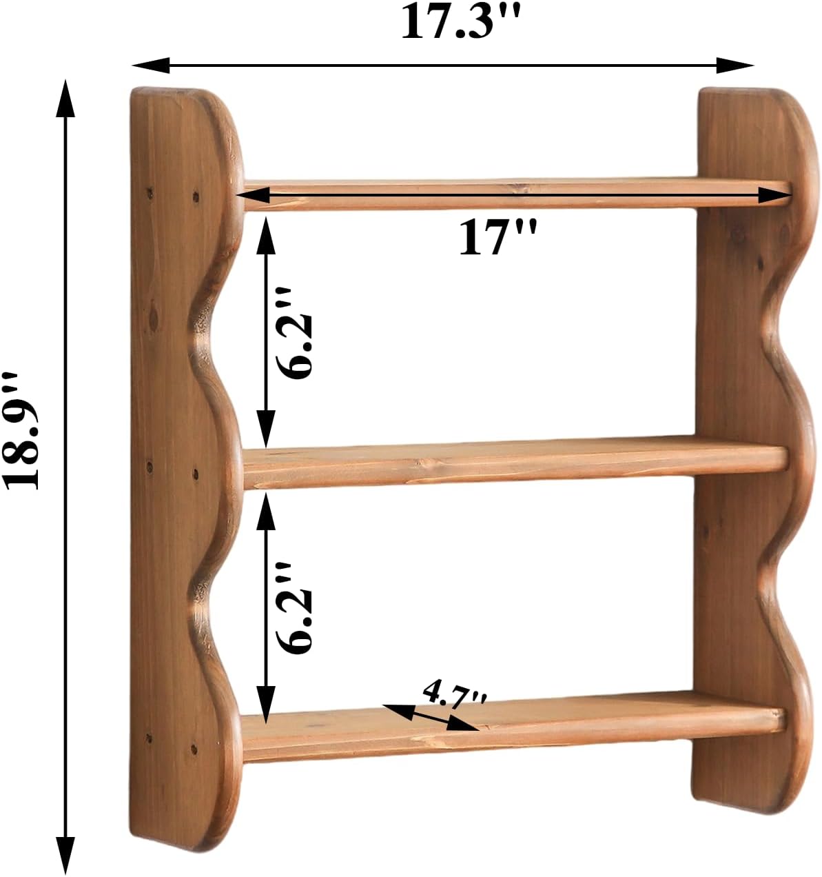 3 Tier 100% Solid Wood Floating Wall Shelves, Rustic Farmhouse Wall Mount Storage Display Rack for Living Room Bedroom Apartment