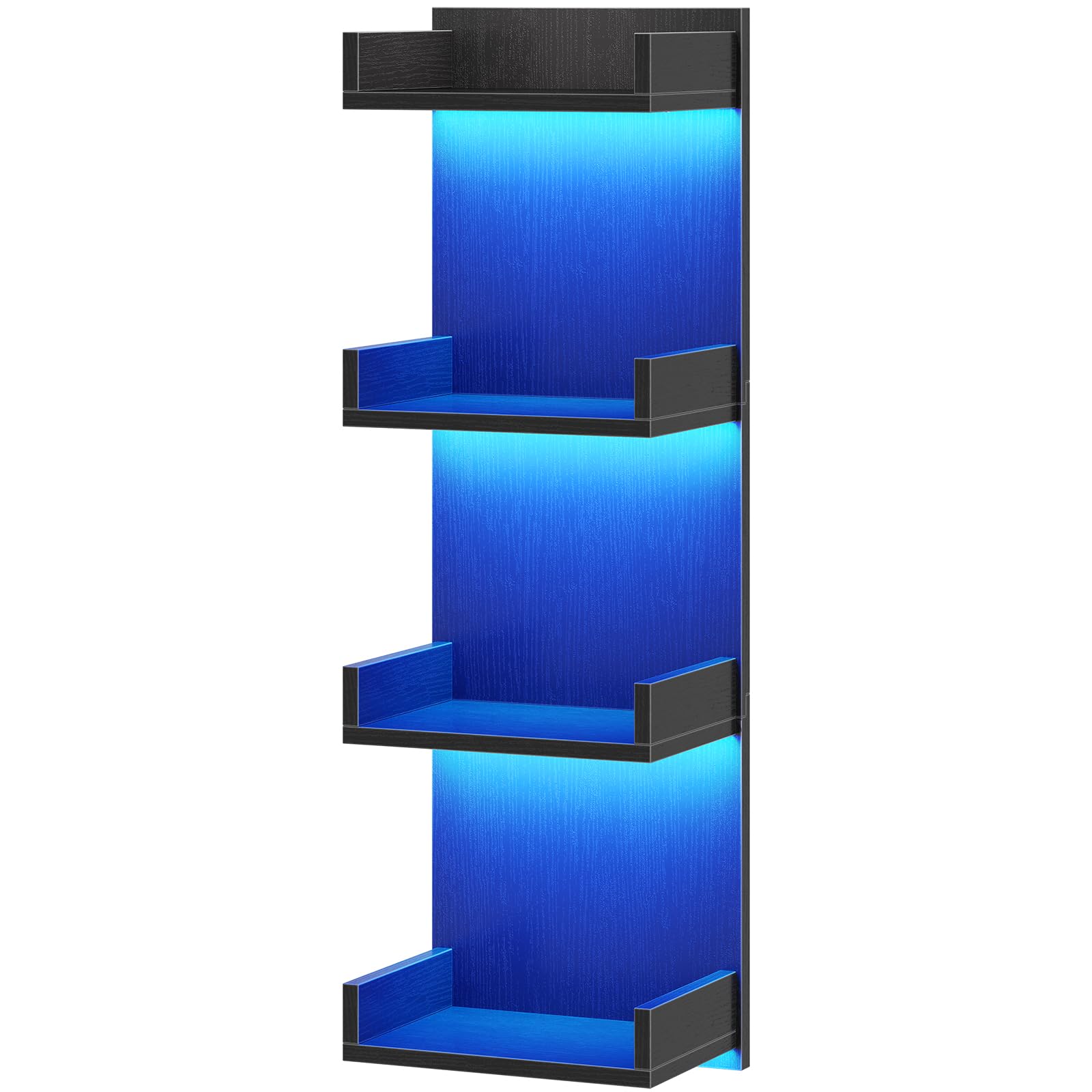 HOOBRO Floating Wall Shelves with LED Lights, Floating Shelf Wall Mounted for Storage, Vertical Display Stand, Modern Column Rack, for Bedroom, Livingroom, 4-Tier, 35.8 Inches, Black, BK41DBJ01