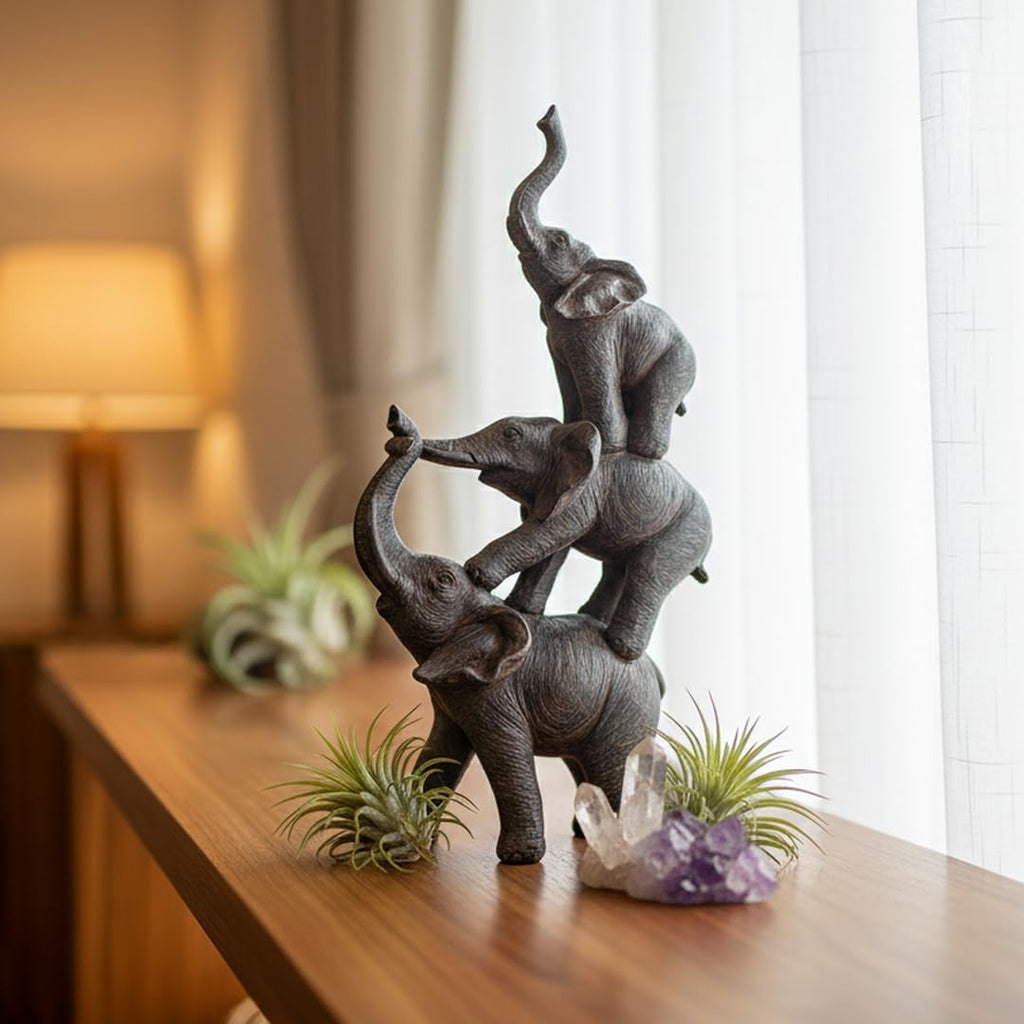 Nature's Mark 3 Stacked Elephants Resin Statue Figurine Home Decorative Accent Décor (11.4" H)