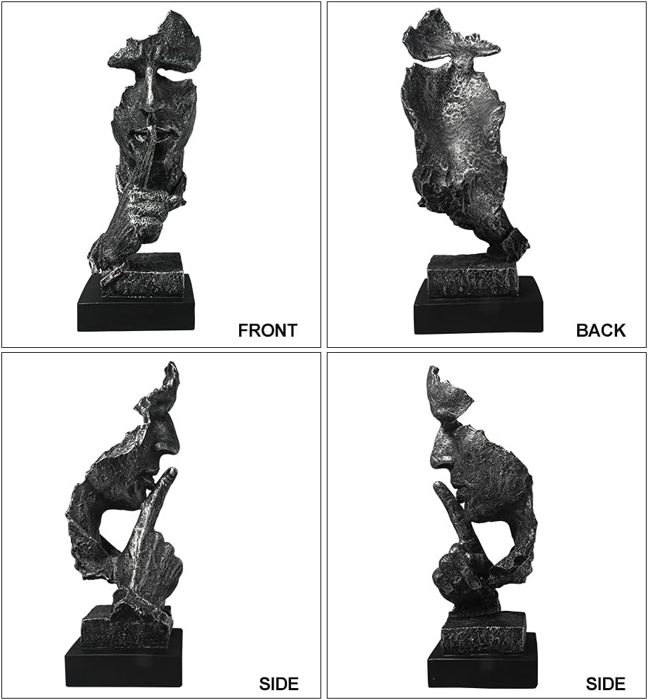 fazhongfa Thinker Statue - Silence is Gold Modern Decor Creative Abstract Art Figurine Resin Sculptures Decoration Room Home Study Office Figurines for Desktop Shelf Table Ornament (Silver)