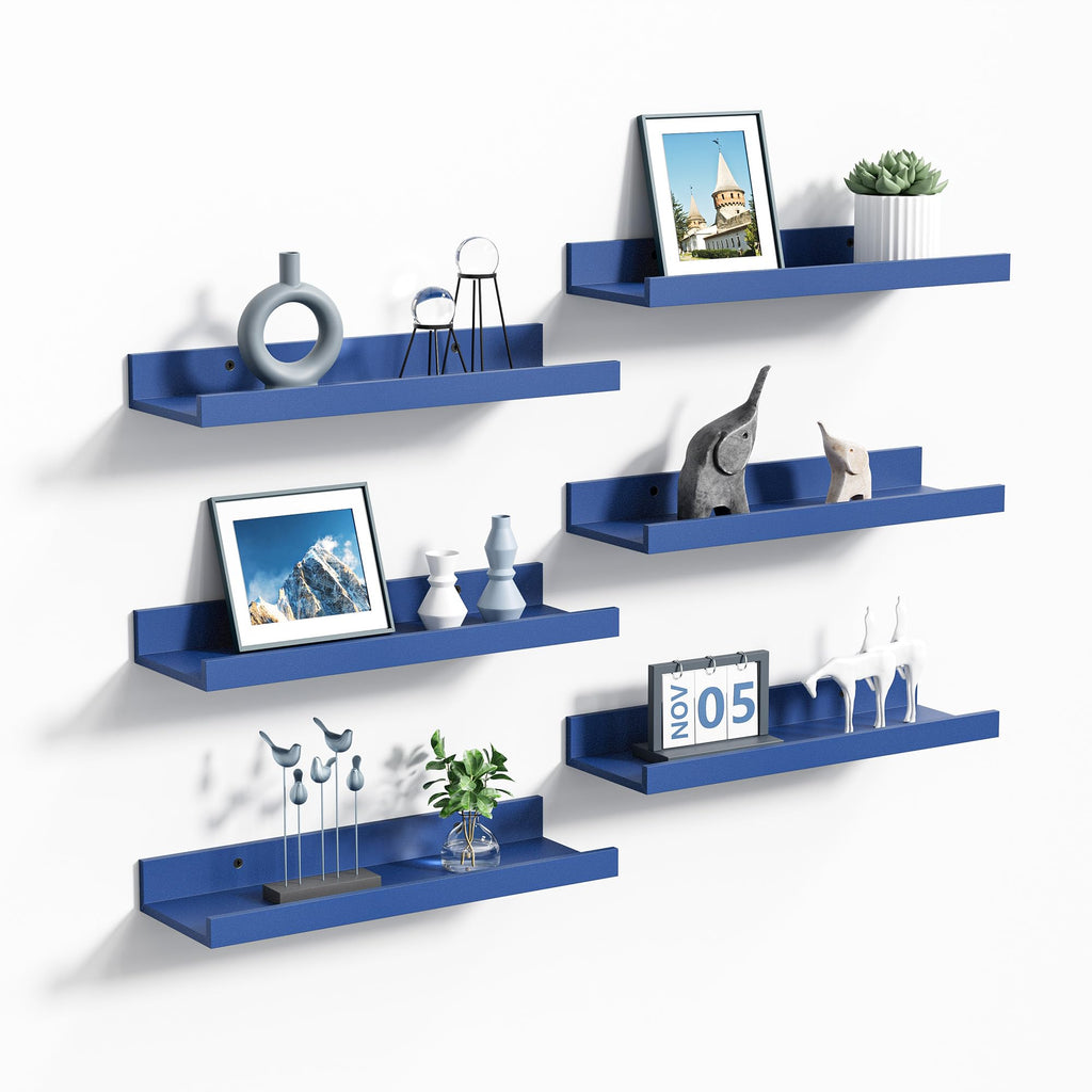 upsimples 6 Pack Wooden Floating Shelves, Wall Storage Decor Shelf for Bathroom, Bedroom, Living Room, Kitchen, Office and Laundry Room, Wall Mounted Display Hanging Shelf, Brown