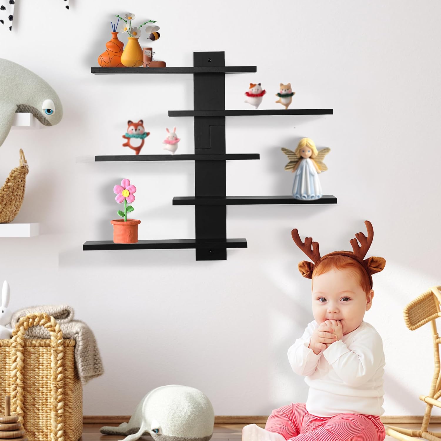 Floating Shelf for Wall,for Tonie Shelf,Small Wood Display Shelves Rack for Collectibles-Figures,Shot Glasses,Mini Decor,for Toy(Black)