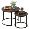 2 Pack Nesting Round Coffee Tables, Rustic Brown Side End Tables with Solid Metal Frame for Living Room Bedroom Apartment Industrial Nightstand