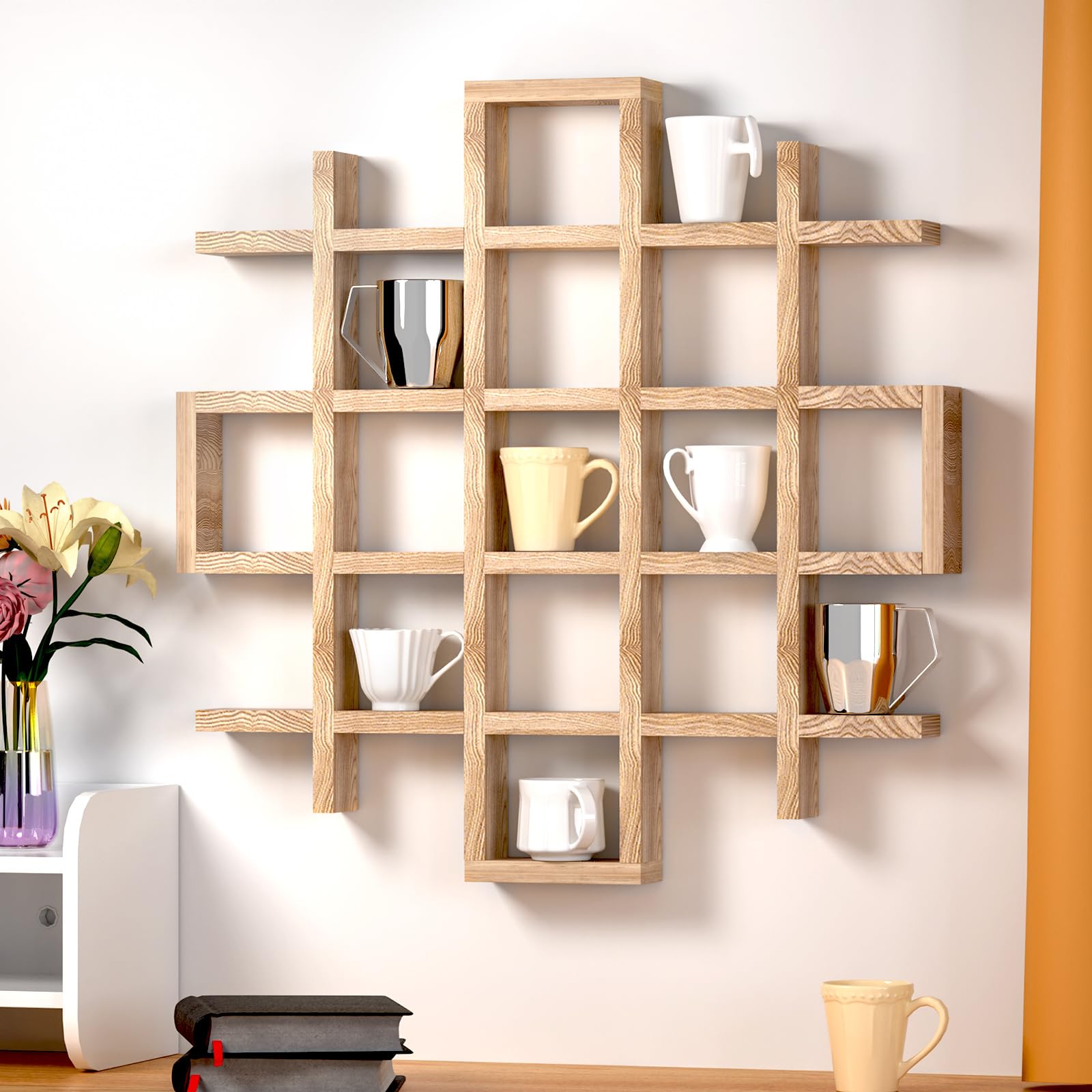 Suzile Oversize Coffee Mug Display Rack Wooden Display Shelves Rustic Wooden Floating Curio Shelf Travel Wall Mounted Coffee Mug Rack Holder Shadow Box Shelf(5.1x5.1x3in,Black)
