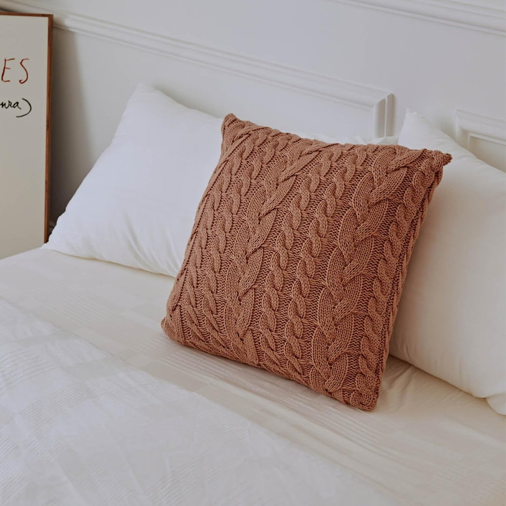 vctops Cable Knit Throw Pillow Cover Farmhouse Doule Side Knitted Decorative Cushion Cover Soft Cozy Sweater Square Accent Pillowcase for Sofa Couch Bed Home Decor (Pink,18"x18")