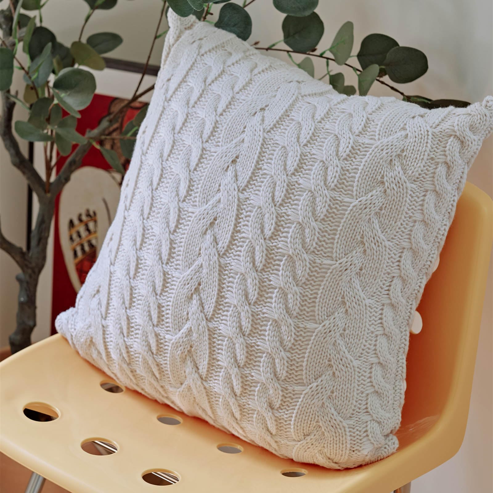 vctops Cable Knit Throw Pillow Cover Farmhouse Doule Side Knitted Decorative Cushion Cover Soft Cozy Sweater Square Accent Pillowcase for Sofa Couch Bed Home Decor (Pink,18"x18")