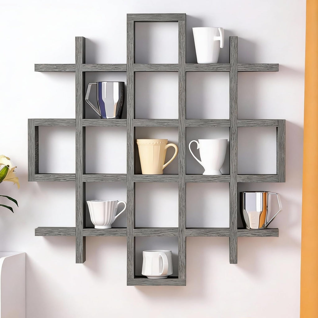 Suzile Oversize Coffee Mug Display Rack Wooden Display Shelves Rustic Wooden Floating Curio Shelf Travel Wall Mounted Coffee Mug Rack Holder Shadow Box Shelf(5.1x5.1x3in,Black)