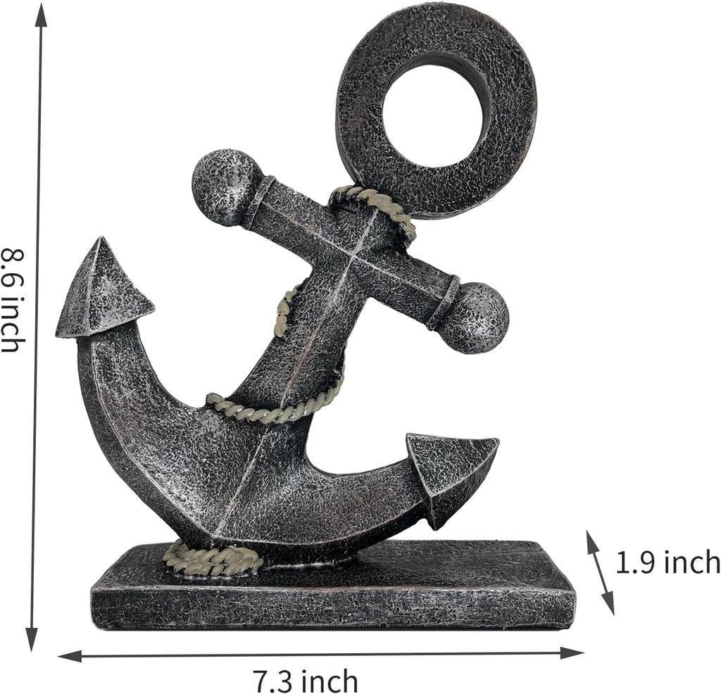 Nautical Boat Anchor Sculpture Decor - Creative Coastal Model Art Theme Mediterranean Retro Style Navy Home Office Decoration Desktop Shelf Beach Crafts Statue Resin Ornaments