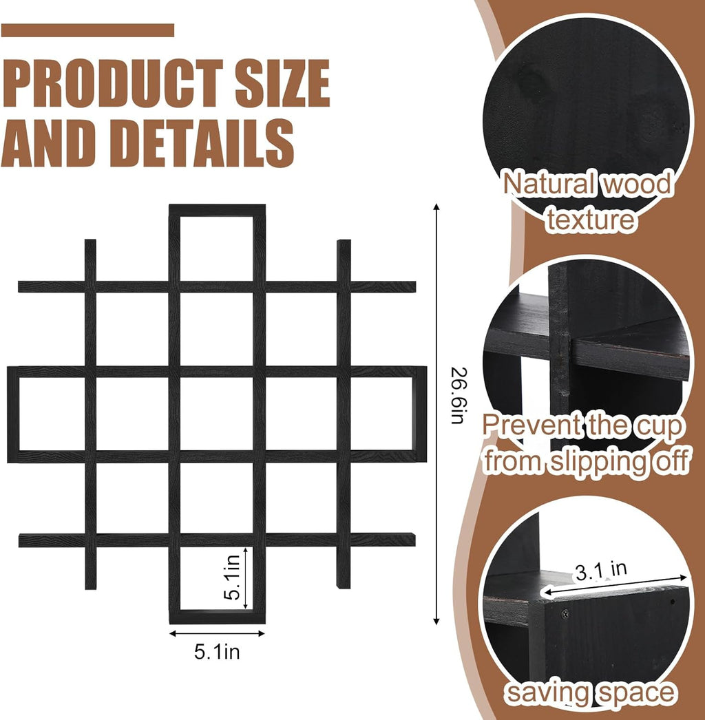 Suzile Oversize Coffee Mug Display Rack Wooden Display Shelves Rustic Wooden Floating Curio Shelf Travel Wall Mounted Coffee Mug Rack Holder Shadow Box Shelf(5.1x5.1x3in,Black)
