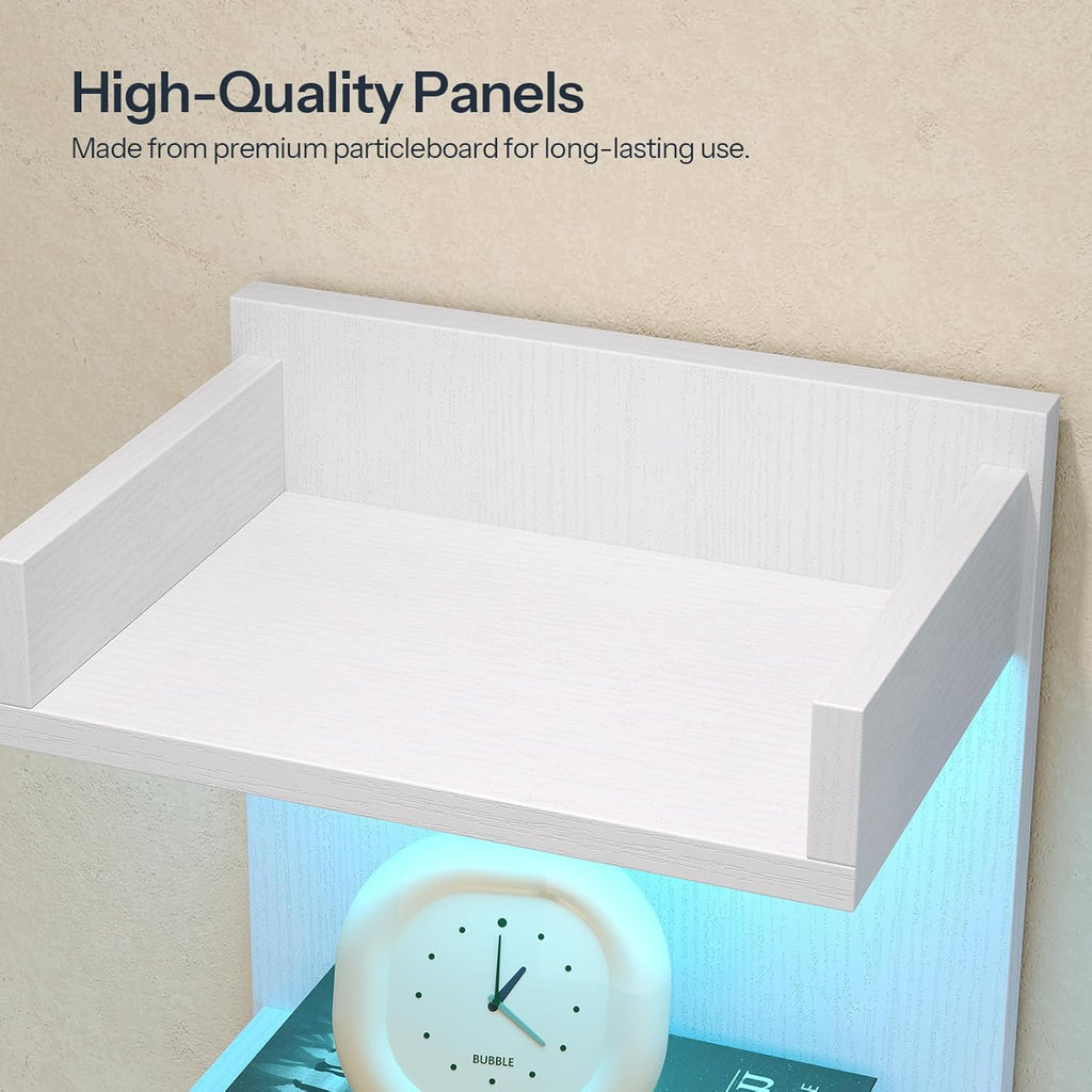 HOOBRO Floating Wall Shelves with LED Lights, Floating Shelf Wall Mounted for Storage, Vertical Display Stand, Modern Column Rack, for Bedroom, Livingroom, 4-Tier, 35.8 Inches, White, WT41DBJ01