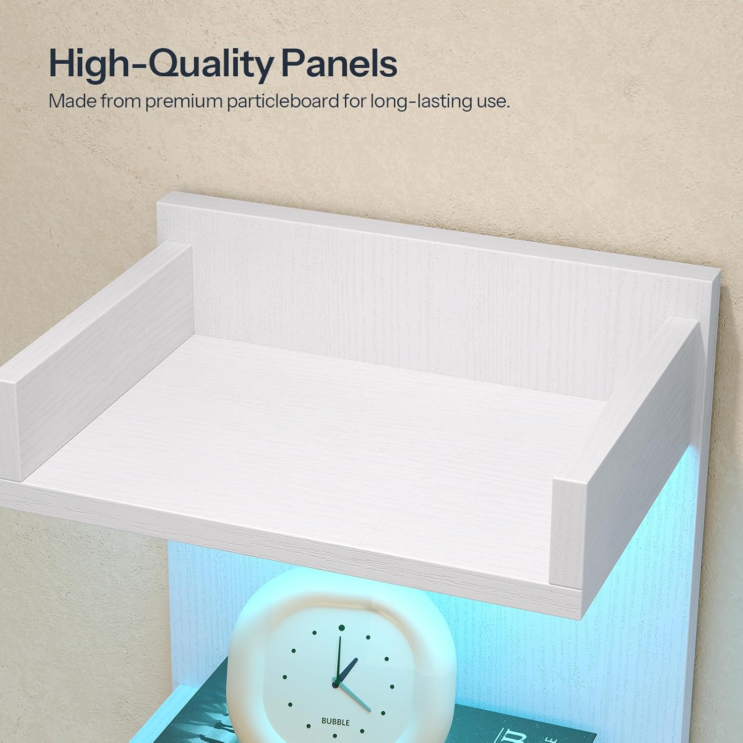 HOOBRO Floating Wall Shelves with LED Lights, Floating Shelf Wall Mounted for Storage, Vertical Display Stand, Modern Column Rack, for Bedroom, Livingroom, 4-Tier, 35.8 Inches, White, WT41DBJ01