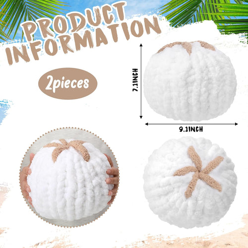 Breling 2 Pack Light Brown Hand Crochet Sand Dollar Knit Throw Pillows, Coastal Nautical Decor Cushions for Couch Beach Nursery