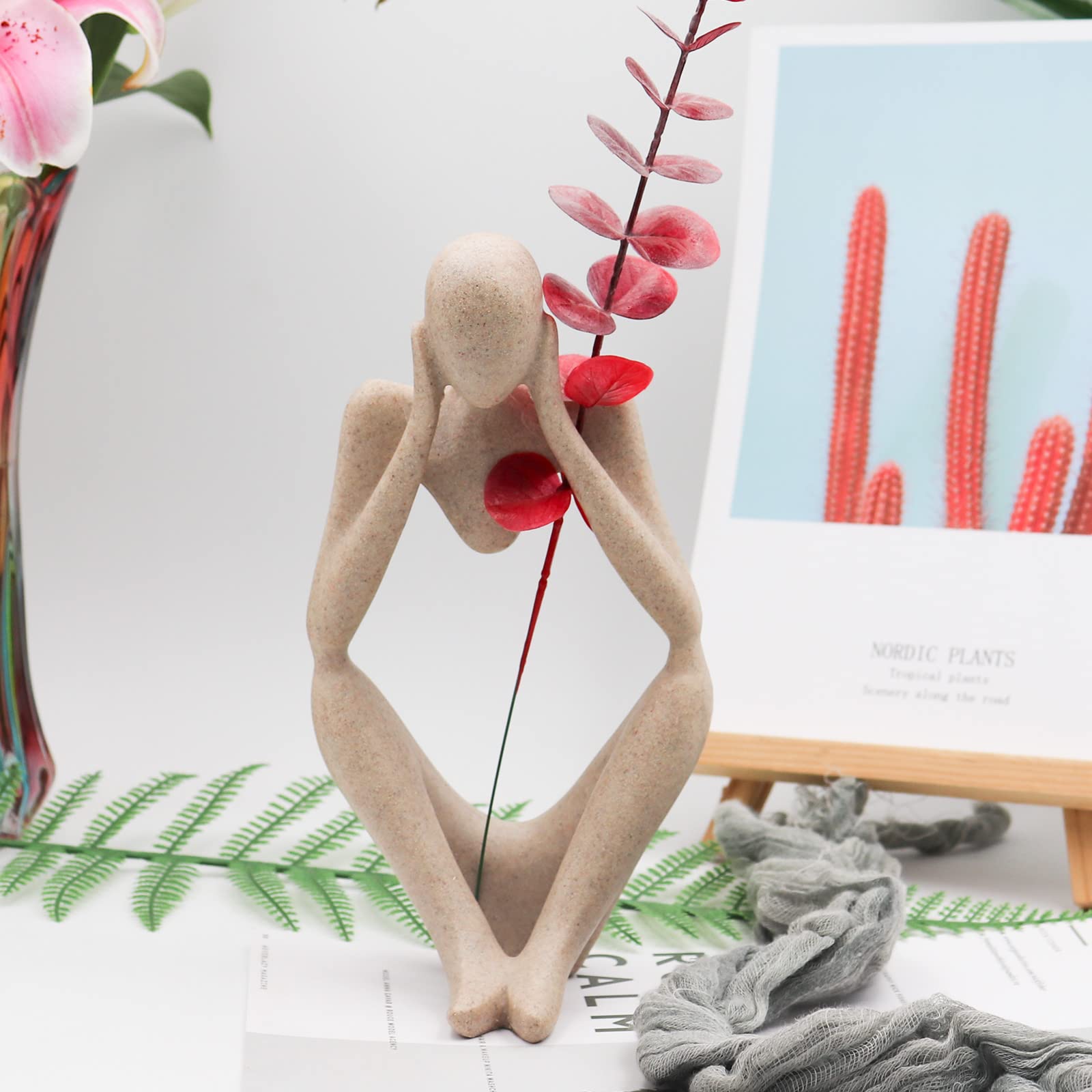Thinker Statues And Sculptures, Sandstone Resin Thinker Statue Ornaments, Abstract Style Sculptures, Housewarming Gifts, Housewarming Decorations, Living Room Dining Desk Decorations (Right, Small)