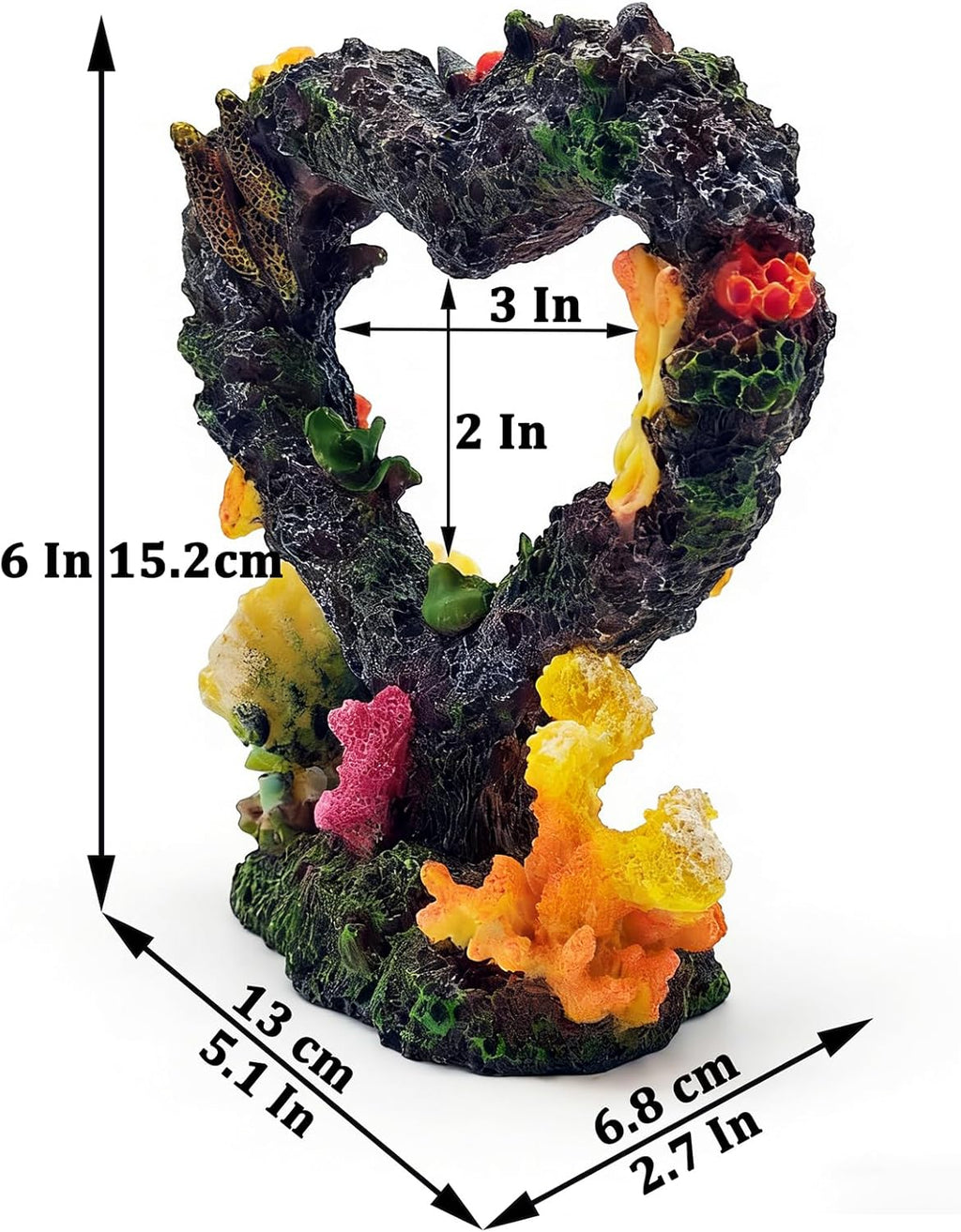 Heart Shaped Resin Coral Aquarium Ornament, Freshwater Saltwater Fish Tank Hideout for Small Fish Shrimp Aquascaping