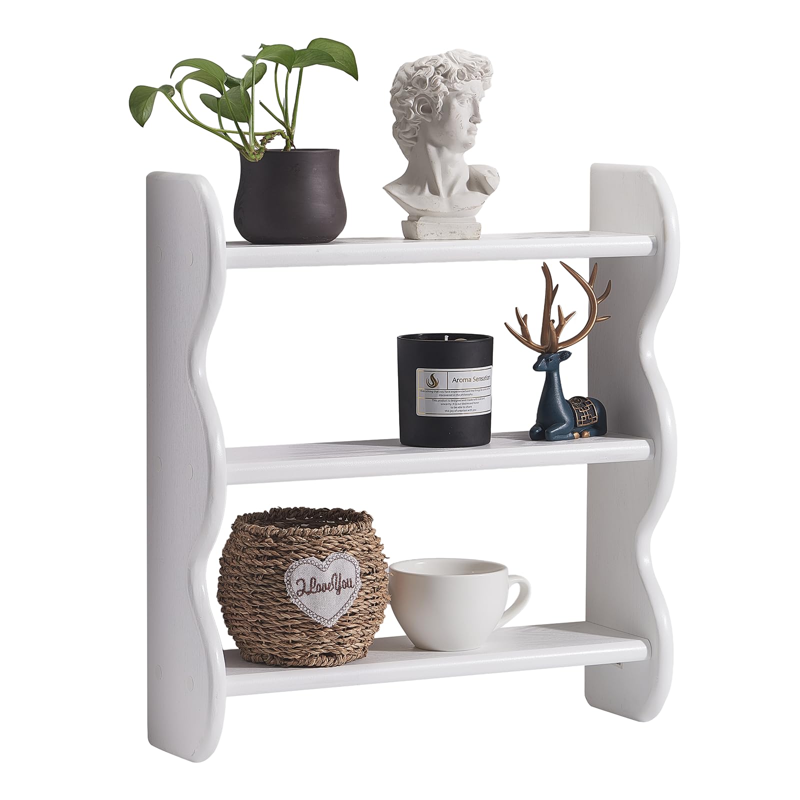 3 Tier 100% Solid Wood Floating Wall Shelves, Rustic Farmhouse Wall Mount Storage Display Rack for Living Room Bedroom Apartment