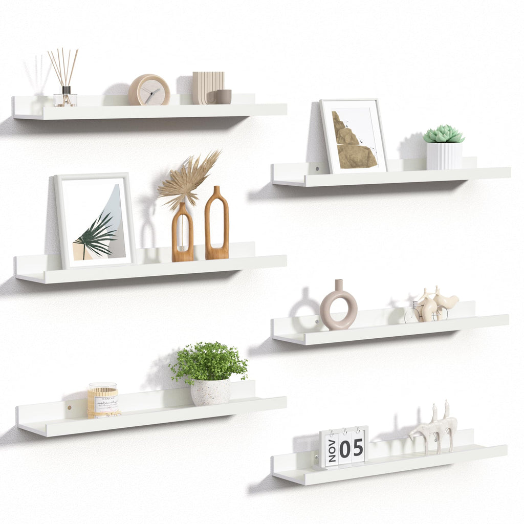 upsimples 6 Pack Wooden Floating Shelves, Wall Storage Decor Shelf for Bathroom, Bedroom, Living Room, Kitchen, Office and Laundry Room, Wall Mounted Display Hanging Shelf, Brown