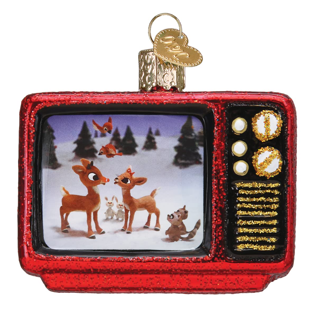 Old World Christmas Rudolph and Clarice Glass Blown Ornament for Christmas Tree, Handcrafted Holiday Decoration, Rudolph Collection