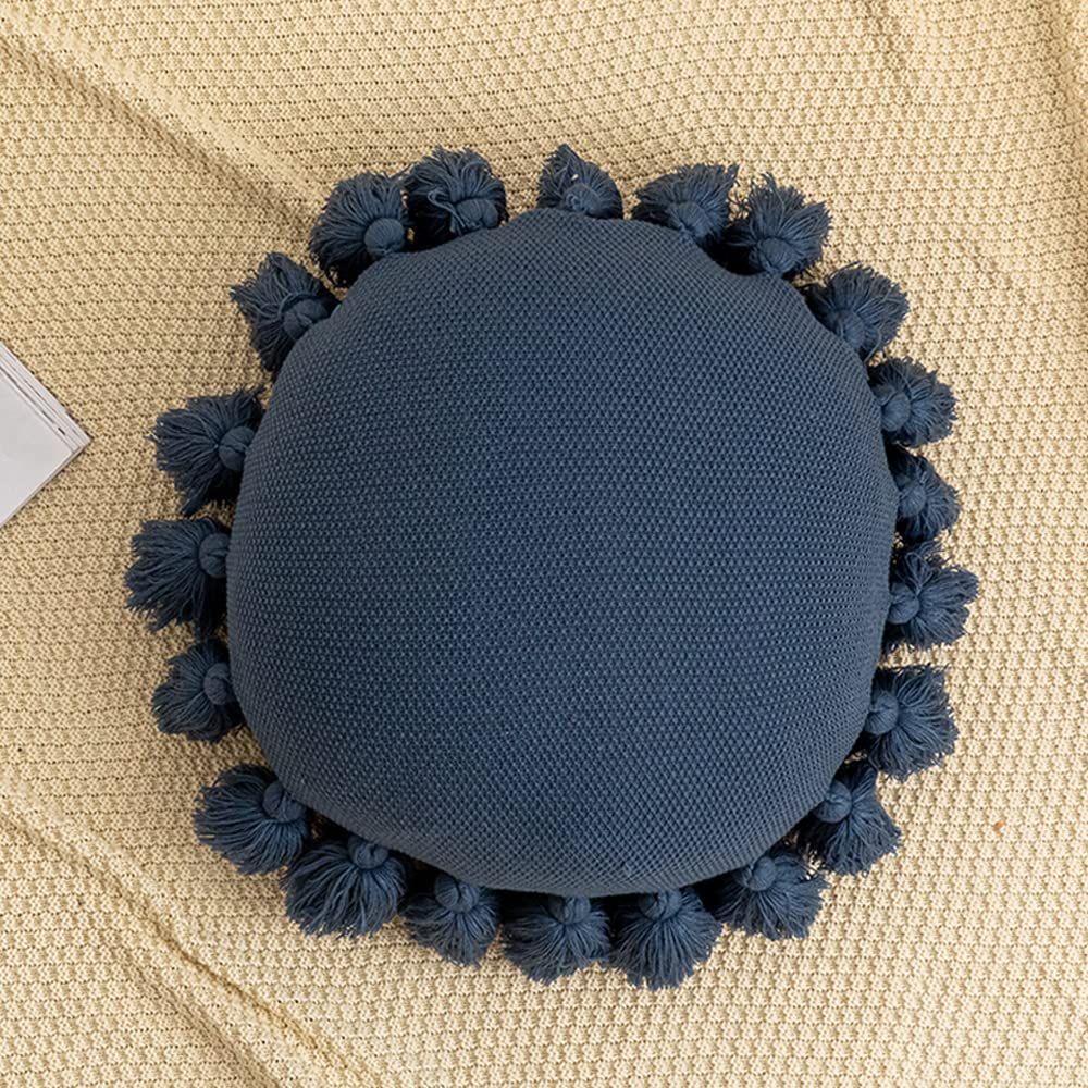 ATMOSURELY Boho Round Knitted Throw Pillow Sage Green Accent Pillow with Tassel Knit Woven Cushion Pillow Home Decor for Bed Sofa Living Room 18 Inches (Sage Green)