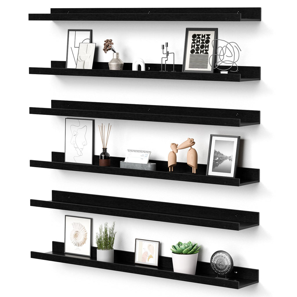 upsimples 6 Pack Wooden Floating Shelves, Wall Storage Decor Shelf for Bathroom, Bedroom, Living Room, Kitchen, Office and Laundry Room, Wall Mounted Display Hanging Shelf, Brown