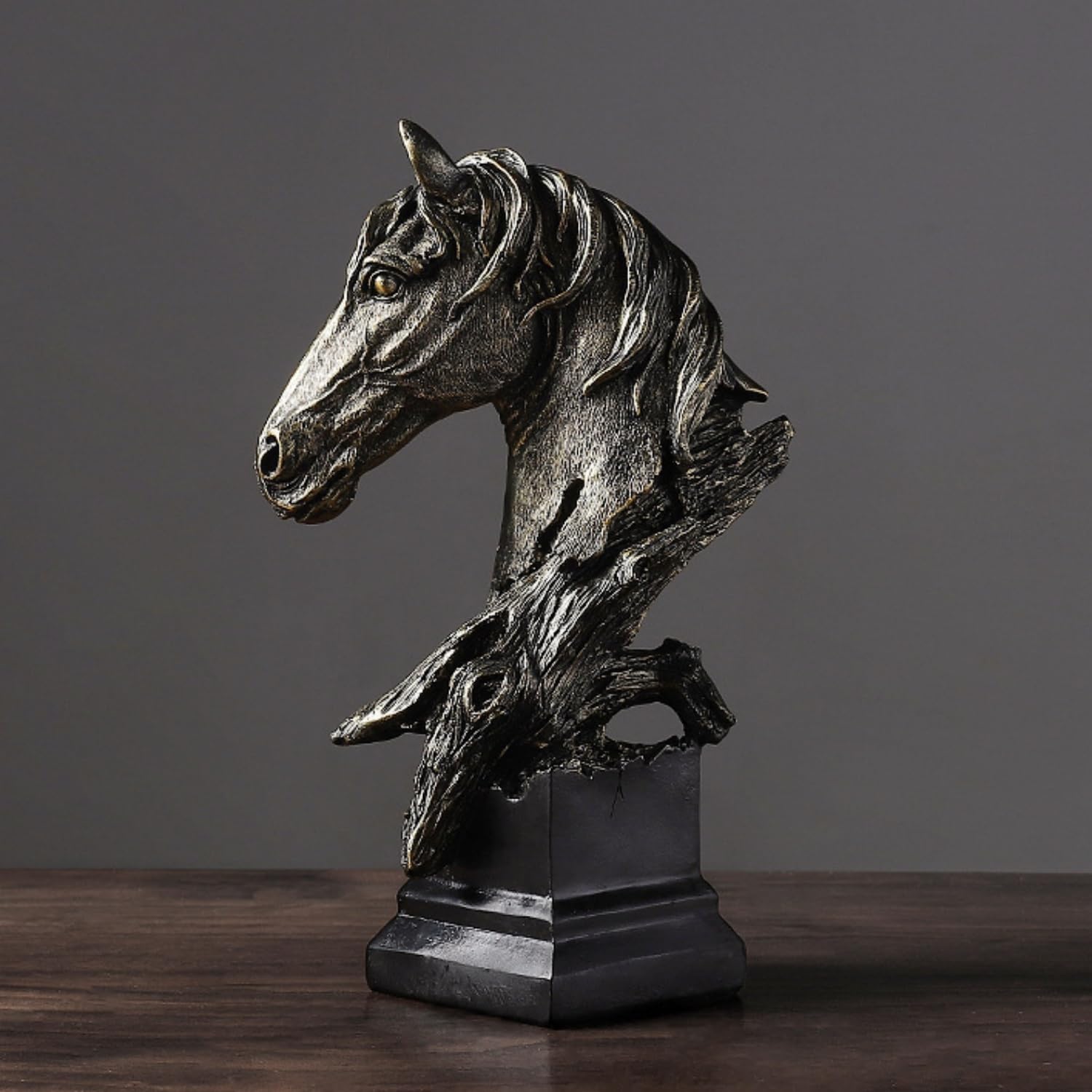 Creative Art Retro Horse Head Ornament,Resin Statue Ornaments,Abstract Style Sculptures,Living Room Dining Desk Decorations,Bookshelf Decorative Objects,Office Decor(11.8"/Sandstone)