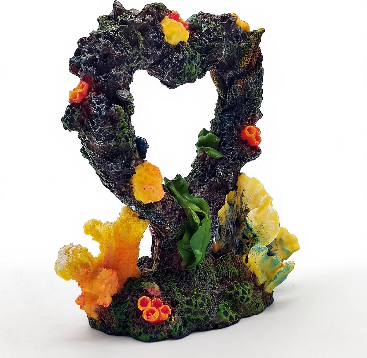 Heart Shaped Resin Coral Aquarium Ornament, Freshwater Saltwater Fish Tank Hideout for Small Fish Shrimp Aquascaping