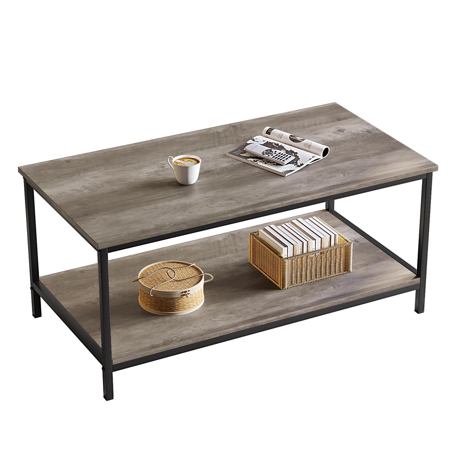 SAYGOER Black Coffee Table Simple Modern Rectangular Center Table Open Space Minimalist for Living Room Home Office Industrial Cocktail Tables, Easy Assembly, 39.37 x 19.69 x 17.72
