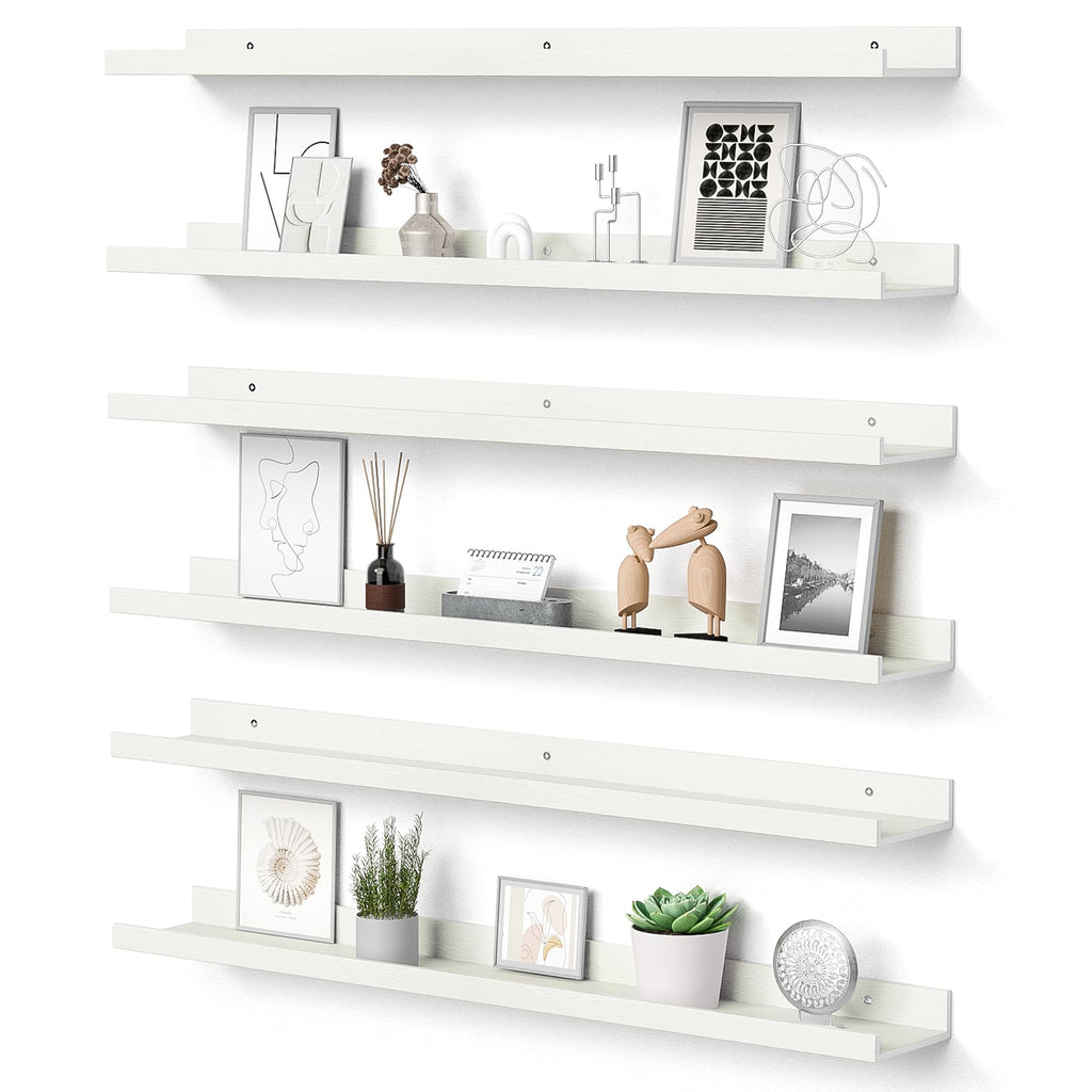 upsimples 6 Pack Wooden Floating Shelves, Wall Storage Decor Shelf for Bathroom, Bedroom, Living Room, Kitchen, Office and Laundry Room, Wall Mounted Display Hanging Shelf, Brown