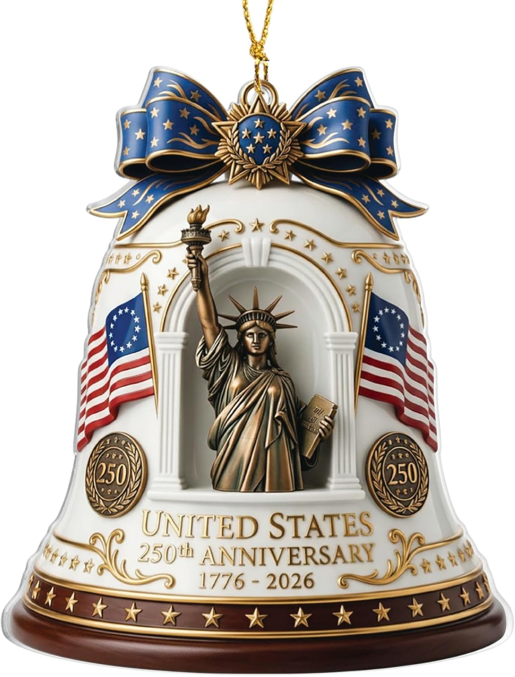 Patriotic Decorations 250 Anniversary USA Ornament - Statue of Liberty Bell, 4th of July Independence Day Tree Decor, 1776-2026 Commemorative Gift, Liberty Bell Flat Acrylic for Proud Veterans