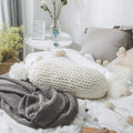 vctops Chunky Knit Round Shaped Throw Pillows with Insert Super Soft Cozy Decorative Handmade Cushions (White, Diameter 16")