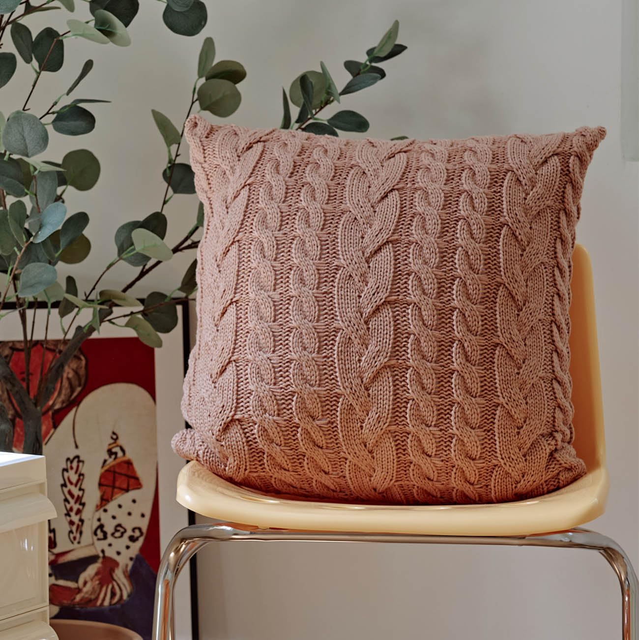 vctops Cable Knit Throw Pillow Cover Farmhouse Doule Side Knitted Decorative Cushion Cover Soft Cozy Sweater Square Accent Pillowcase for Sofa Couch Bed Home Decor (Pink,18"x18")