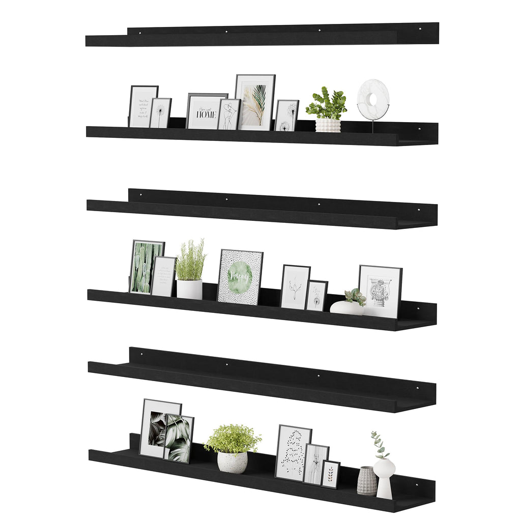 upsimples 6 Pack Wooden Floating Shelves, Wall Storage Decor Shelf for Bathroom, Bedroom, Living Room, Kitchen, Office and Laundry Room, Wall Mounted Display Hanging Shelf, Brown