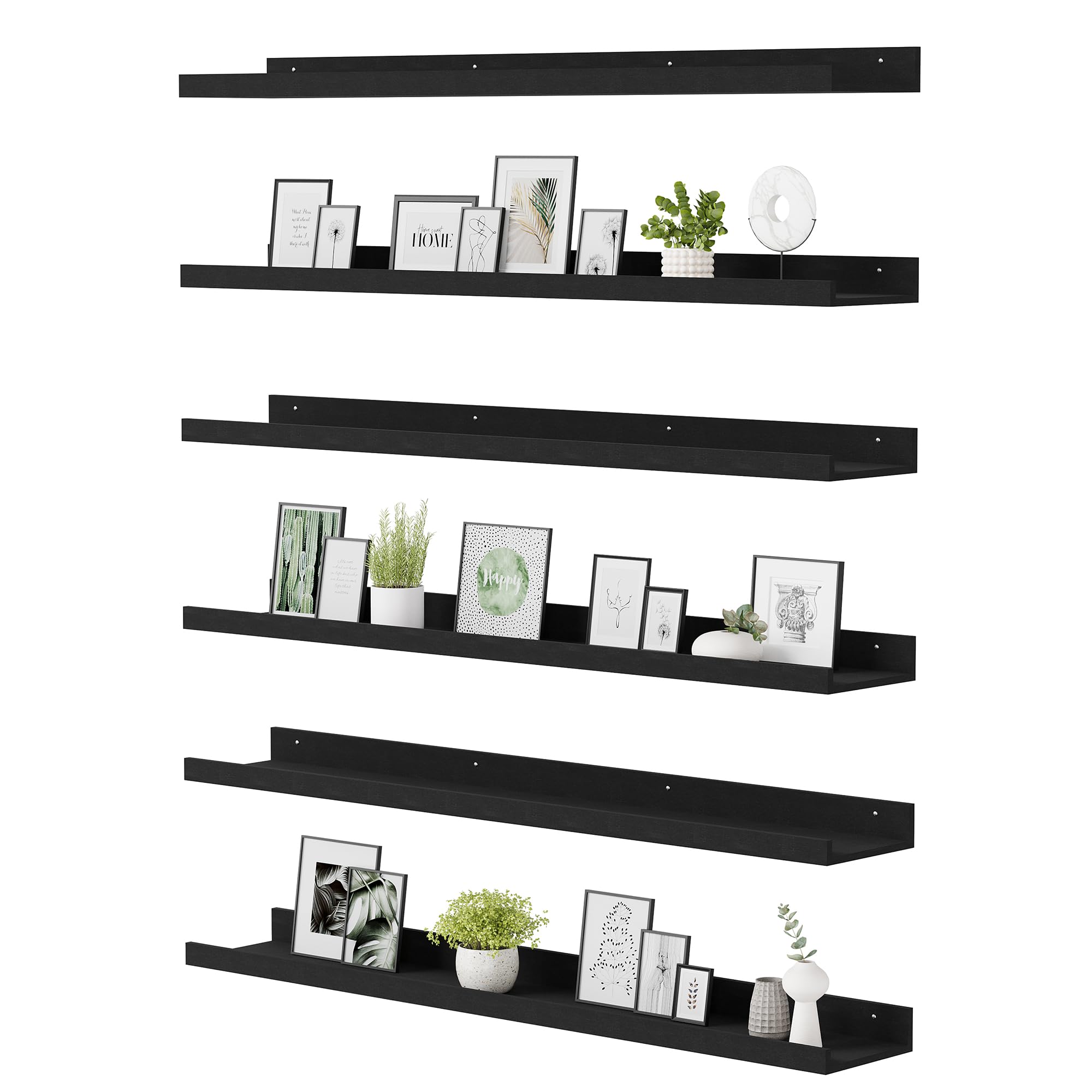 upsimples 6 Pack Wooden Floating Shelves, Wall Storage Decor Shelf for Bathroom, Bedroom, Living Room, Kitchen, Office and Laundry Room, Wall Mounted Display Hanging Shelf, Brown