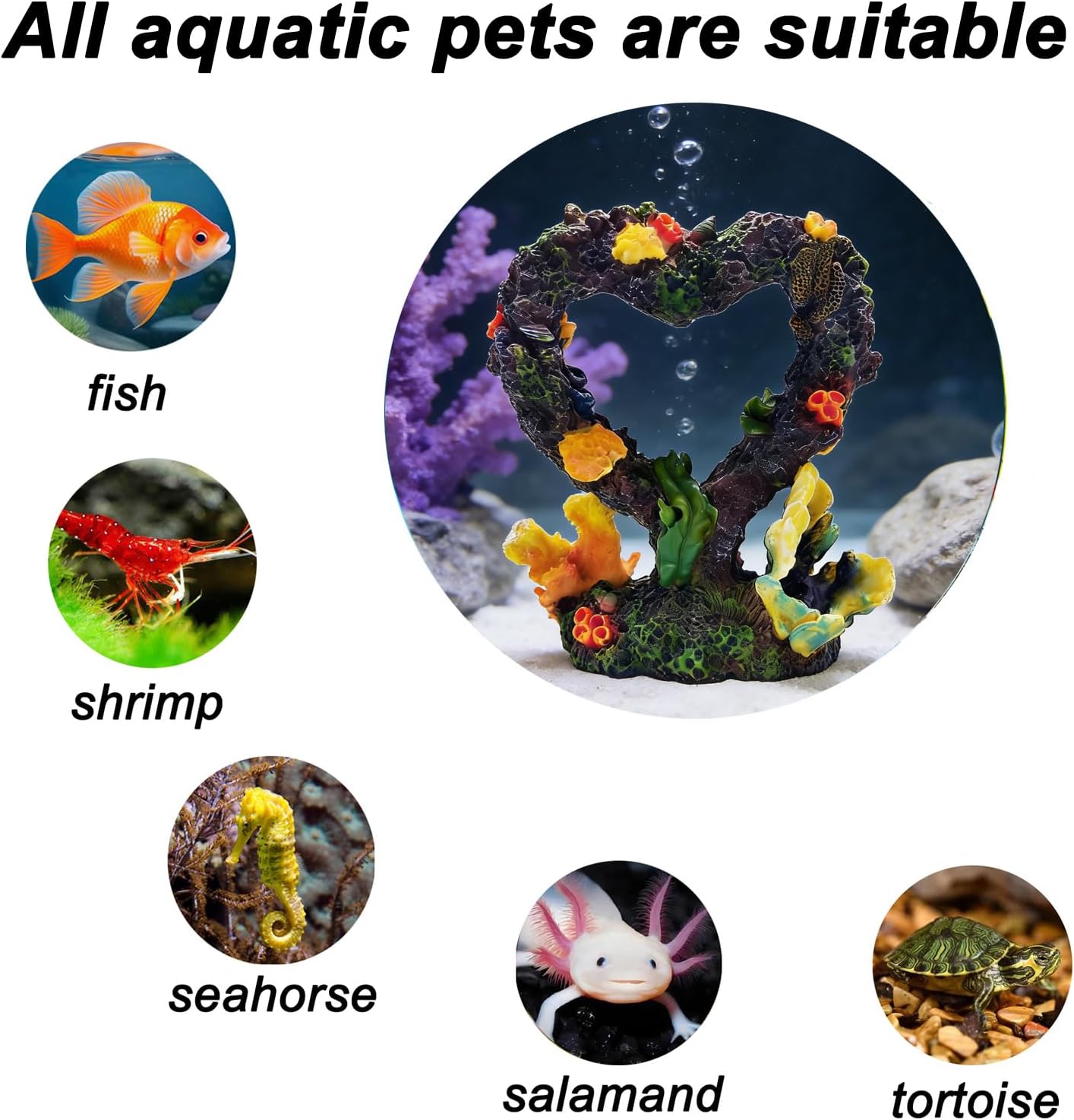 Heart Shaped Resin Coral Aquarium Ornament, Freshwater Saltwater Fish Tank Hideout for Small Fish Shrimp Aquascaping